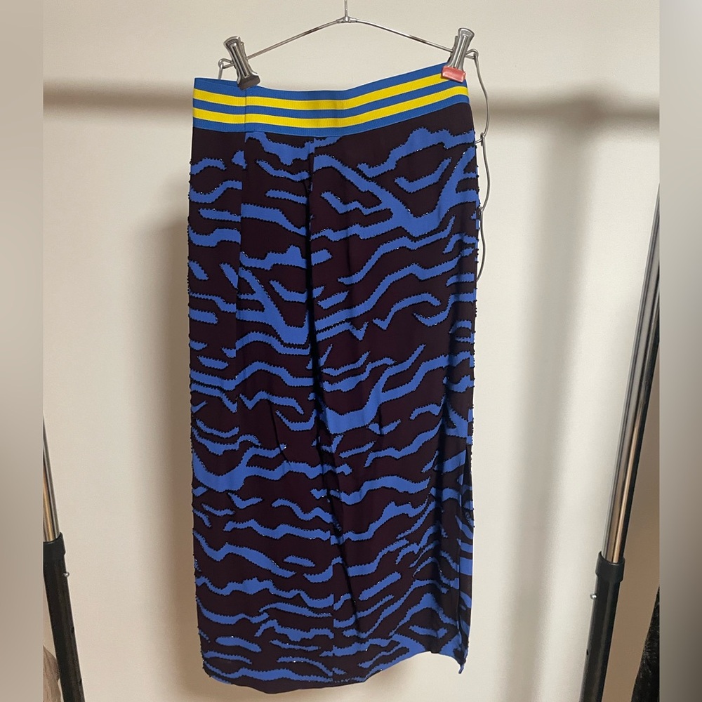 Tiger of Sweden blue/brown/yellow beaded pencil skirt